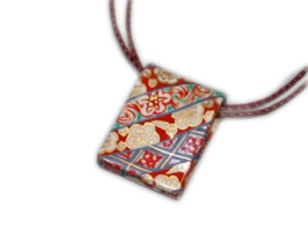 Jewelry, Rectangle pendant, Some-nishiki pattern, Hand-drawn print - Kutani Bitouen, Eisyou Teramae, Kutani ware, Ceramics,