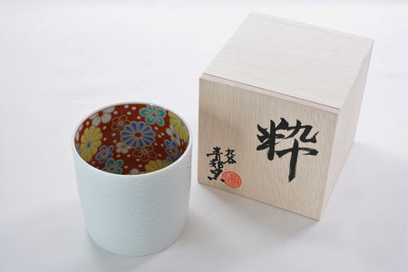 Drinkware, Old-fashioned glass, IkI, Plum blossom and chrysanthemum - Seikou-kiln, Kutani ware, Ceramics