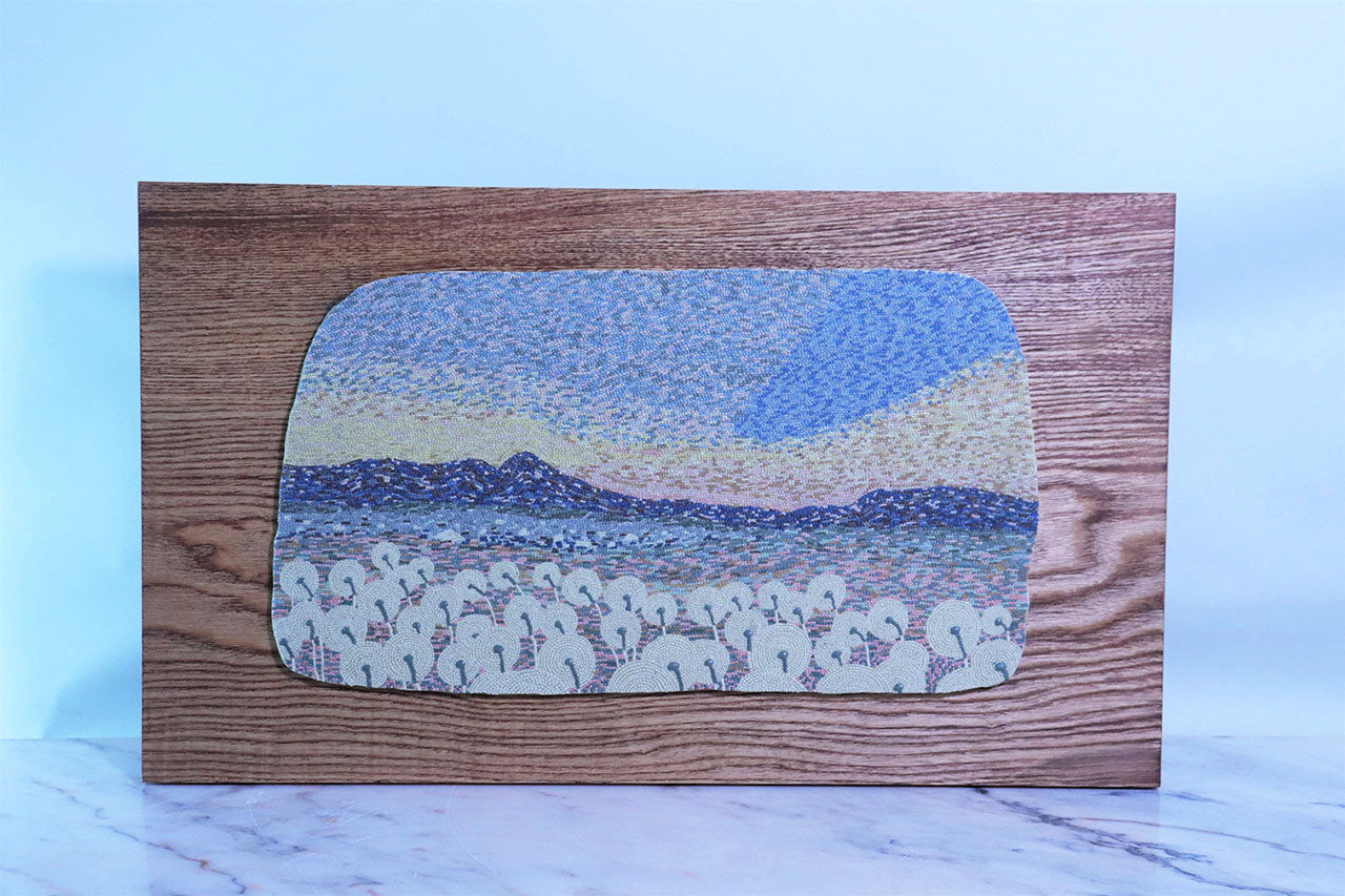 陶画 「色植縄紋 笠間の山とタンポポの綿毛」 小林由芽 笠間焼 陶磁器
