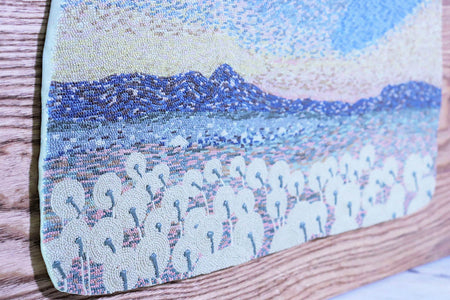 陶画 「色植縄紋 笠間の山とタンポポの綿毛」 小林由芽 笠間焼 陶磁器