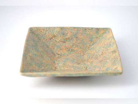 Table ware, Square plate, Multicolored overglaze, Three-color, Light blue - Ken Shoji, Kasama ware,Ceramics