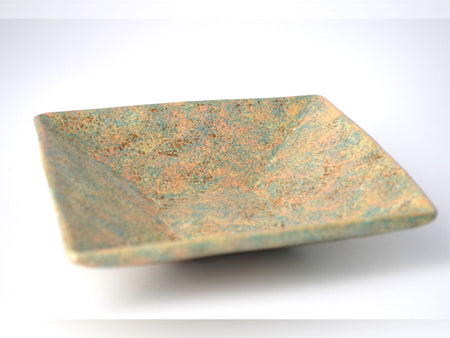 Table ware, Square plate, Multicolored overglaze, Three-color, Light blue - Ken Shoji, Kasama ware,Ceramics