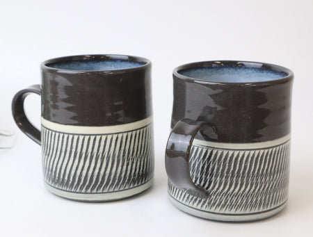 Drinkware, L-shaped mug, Tobikanna pattern, 2pcs - Yukihito Nakata, Yuibi-kiln, Kasama ware, Ceramics