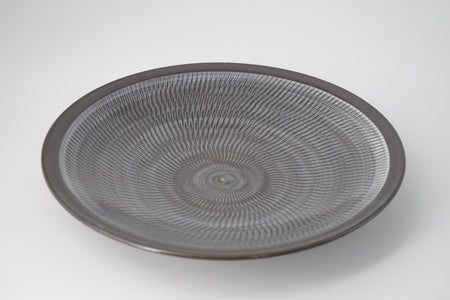 Tableware, Plate, Tobikanna pattern, Black clay, 8-sun size - Yukihito Nakata, Yuibi-kiln, Kasama ware, Ceramics