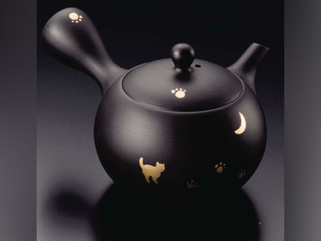 Tea supplies, Kyusu teapot, Cat&Moon, Paw print, Walk, Black, No.11 - Shoho, Tokoname ware, Ceramics