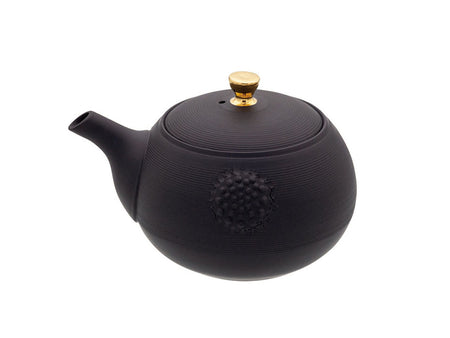 Tea supplies, Kyusu teapot, Black clay, Fine line, Gold knob, No.11 - Shoho, Tokoname ware, Ceramics