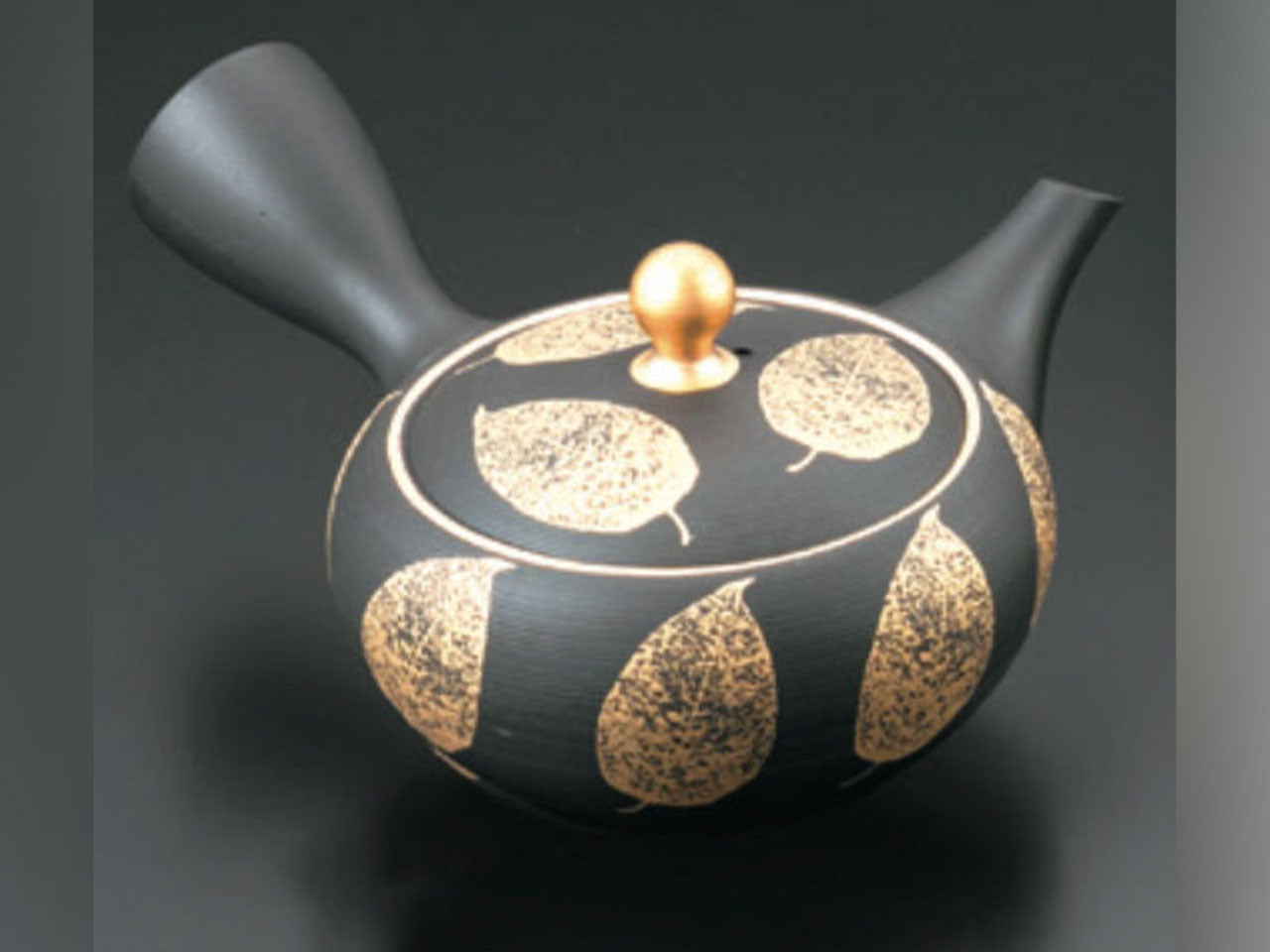 Tea supplies, Kyusu teapot with gift box, Leaf, Black and gold, No.13 - Shoho, Tokoname ware, Ceramics