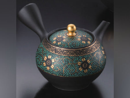 Tea supplies, Kyusu teapot with wooden box, Pot shape, Blue grain, Black, No.17 - Shoho, Tokoname ware, Ceramics