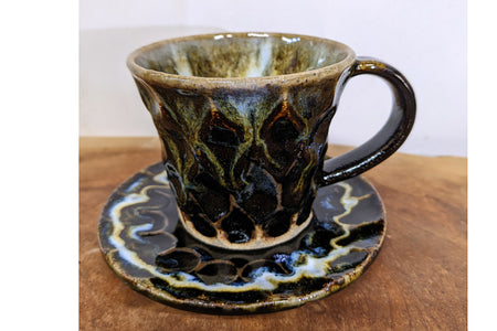 咖啡用品 鉆石切割 杯碟套裝 根本典子 笠間燒 陶瓷器