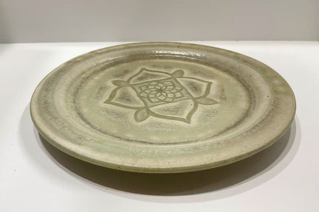 Tableware, Ash glazed rim plate 02, Scrape off - Mayuko Itabashi, Mashiko ware, Ceramics